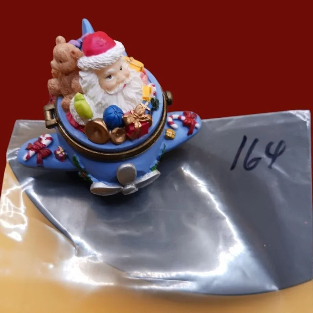 Santa Claus Airplane Trinket Box With Holiday Decorations & Gifts